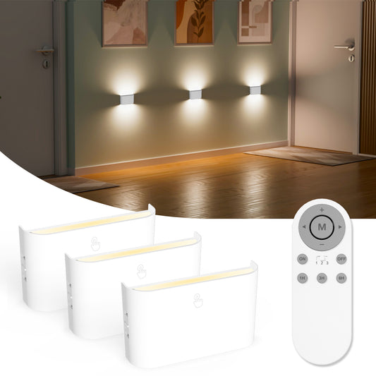 Rechargeable LED Wall Mounted Stair Night Lights with Remote, Pack of 3 Lamps and 1 Remote, Smart Group Control