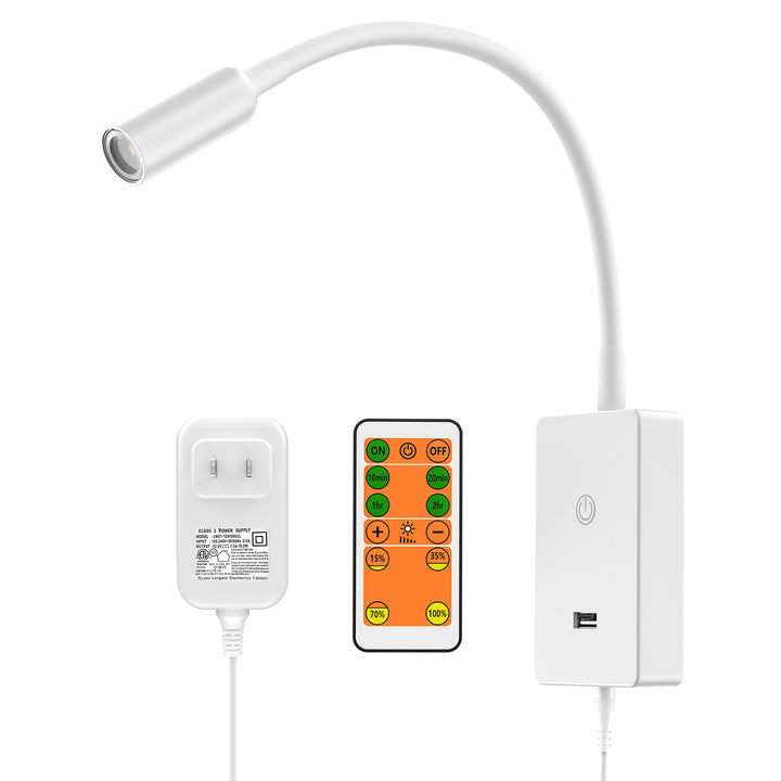 LED Wall Mounted Bedside Reading Light with Wireless Remote Control, White Flexible LED Bedroom Wall Spot Lamp