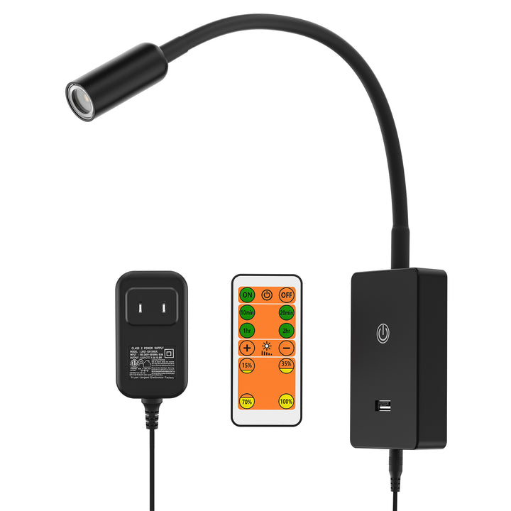 LED Wall Mounted Bedside Lamp with Flexible Gooseneck, Remote Control Wall Mount LED Reading Spot Light for Bedroom