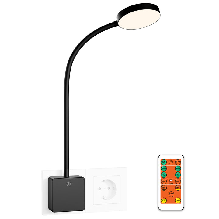 Plug In Remote Control Dimmable LED Wall Reading Light, Dimmable Lighting and 3000K-4000K-5000K Lighting Colors