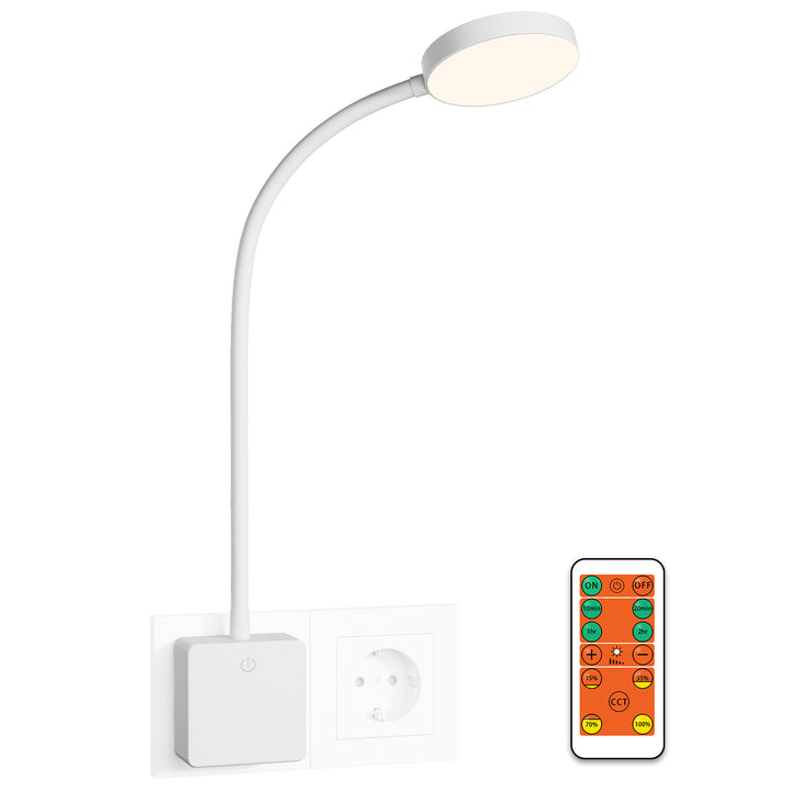 LED Wall Reading Light with Outlet Power Plug and Remote Control, Dimmable Lighting and 3000K-4000K-5000K Lighting Colors