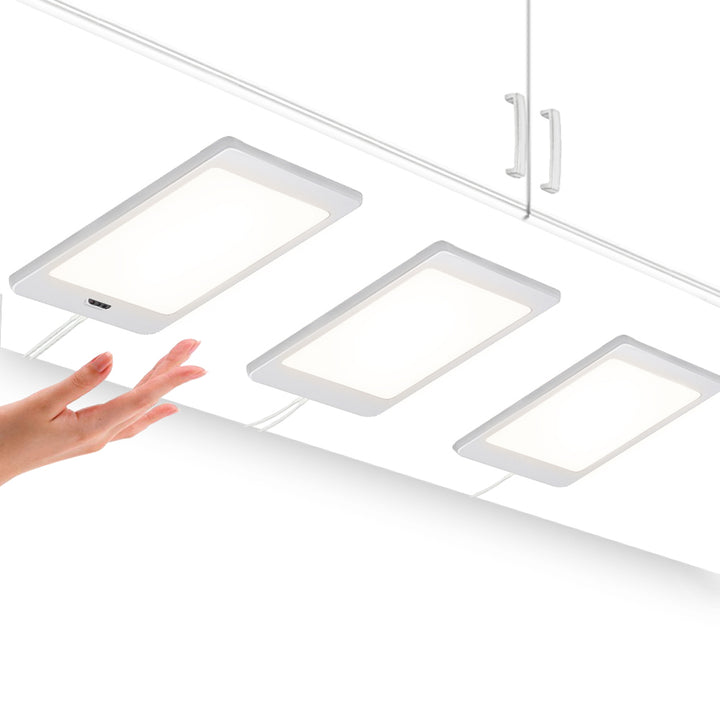 LED Mains Kitchen Under and Inside Cabinet Slim Panel Cupboard Lights, 3X 5W Lamps with Touchless Hand Sensor Switch
