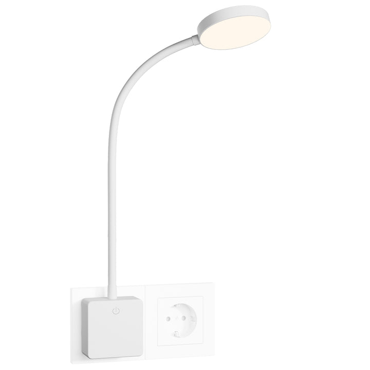 Dimmable Plug In LED White Wall Light, Flexible Bedside Reading Lamp with Outlet Power Plug