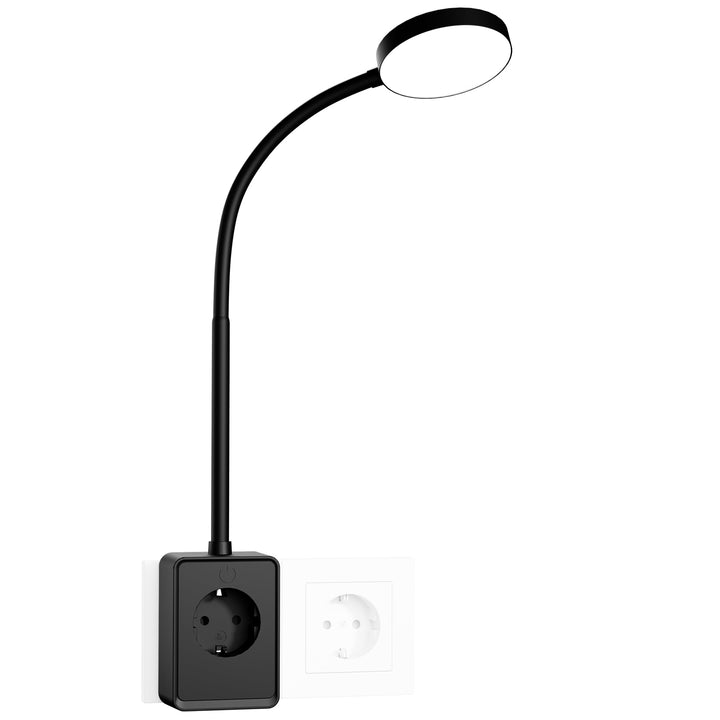 Plug In LED Wall Reading Light with Extension Outlet Socket and Charging Ports, Bedroom Wall Lamp