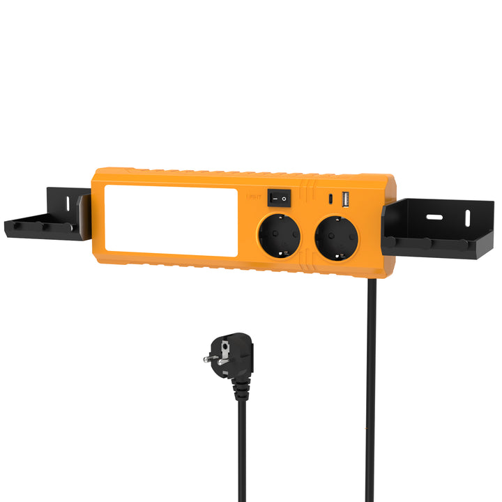 Wall Mounted Power Outlet Strip with LED Light and Tool Holder, 2X Power Sockets