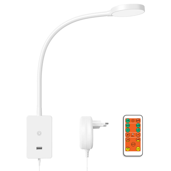 LED Wall Mount Light with Remote Control for Reading Books in Bed, Stepless Dimmable, 3X Lighting Colors