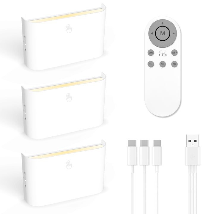 Rechargeable LED Wall Mounted Stair Night Lights with Remote, Pack of 3 Lamps and 1 Remote, Smart Group Control