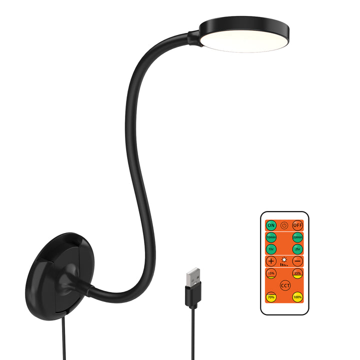 LED Wall Mounted Reading Light with Gooseneck and Remote Control for Books in Bed, USB Operated Bedroom Wall Lamp