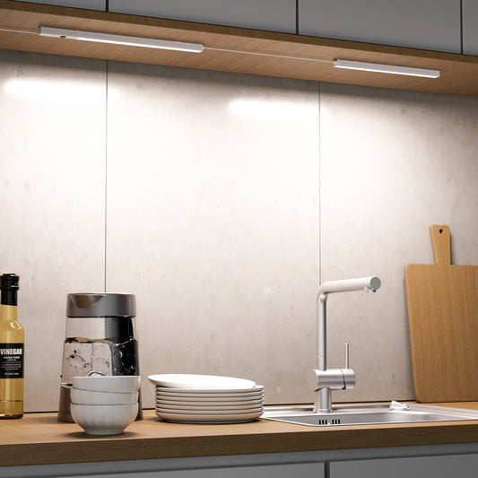LED Under Counter Kitchen Cabinet Lights with Plug In Power Adapter and Hand Sensor, 2X 30CM LED Lamps