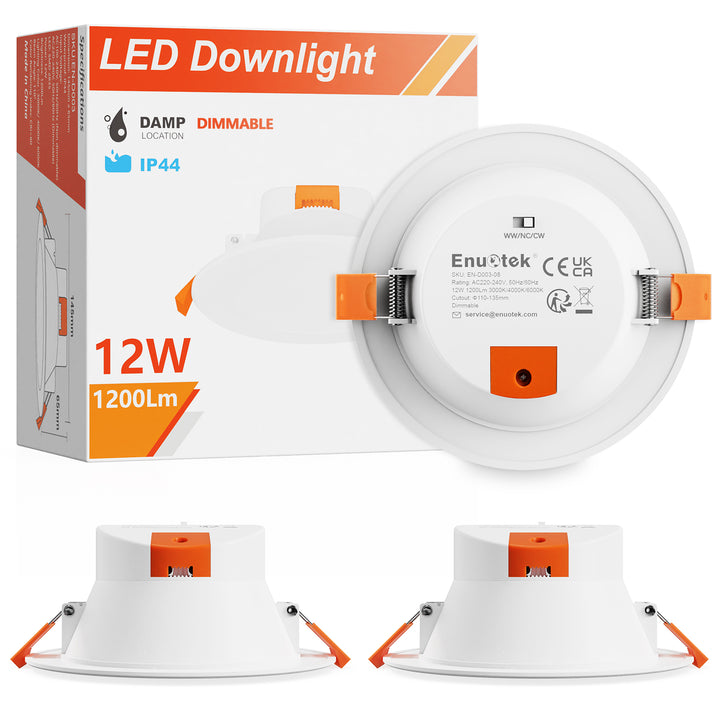 Dimmable 12W LED Large Downlights Kitchen Bathroom Ceiling Recessed Lamps 1200Lm CCT