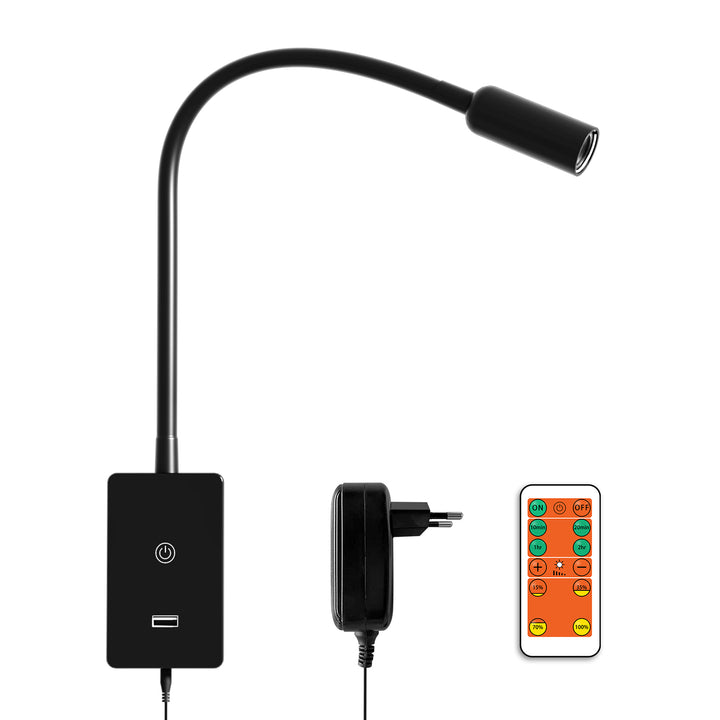 LED Wall Mounted Bedside Lamp with Flexible Gooseneck, Remote Control  Wall Mount LED Reading Spot Light for Bedroom