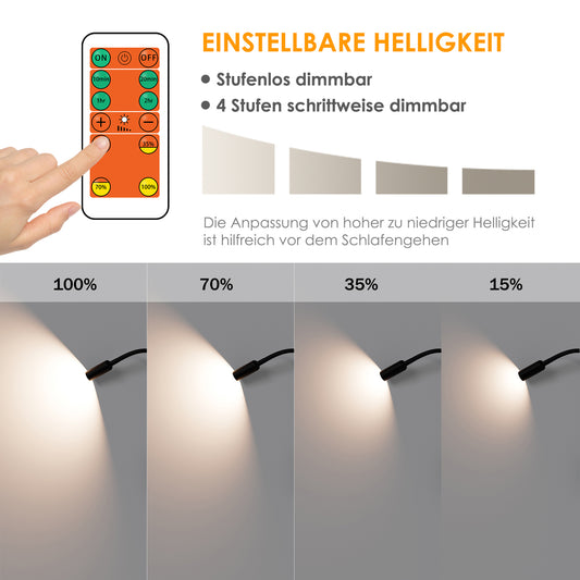 LED Wall Mounted Bedside Lamp with Flexible Gooseneck, Remote Control  Wall Mount LED Reading Spot Light for Bedroom