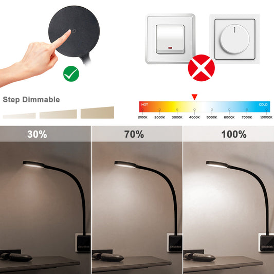 Plug In LED Wall Light, Dimmable LED Swing Arm Wall Lamp, Plug and Play Bedside Reading Light