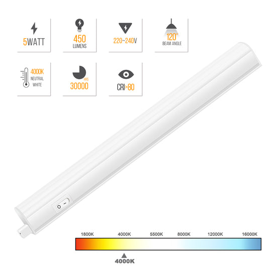 Connectible T5 5W LED Kitchen Under Cabinet Lamp, Under Cupboard Light, Length 313MM with European Power Plug