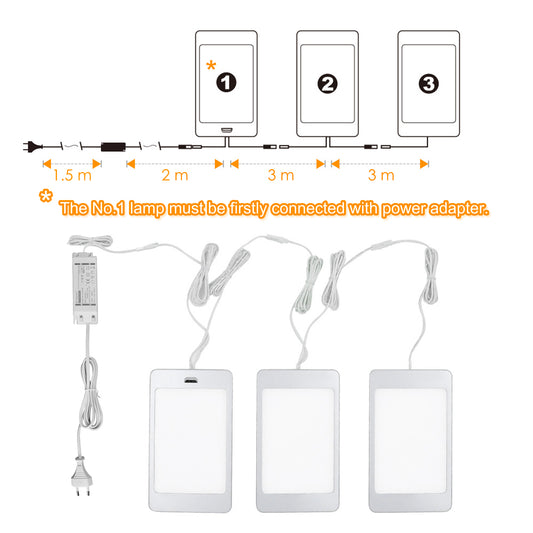 LED Mains Kitchen Under and Inside Cabinet Slim Panel Cupboard Lights, 3X 5W Lamps with Touchless Hand Sensor Switch