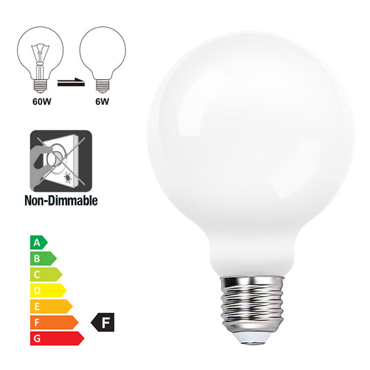 G95 LED Large Globe Light Bulbs Edison Screw E27 Energy Saving Lamps 6W 650Lm Cool White 6000K 3 Pack