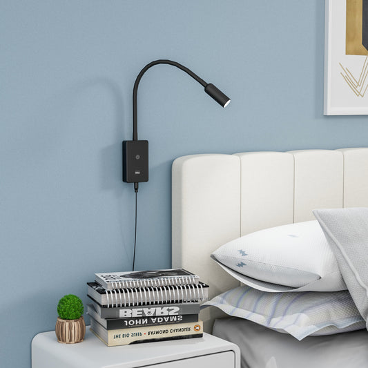 LED Wall Mounted Bedside Lamp with Flexible Gooseneck, Remote Control Wall Mount LED Reading Spot Light for Bedroom