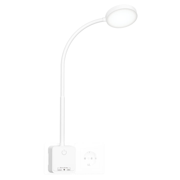 Plug In LED Reading Light, Flexible Wall Sconce Light with Power Plug for Books in Bed, Touch Dimmable, 3 Color Modes, 110° Wide Lighting Angle, Bedside Lamp with USB Output Charging Port